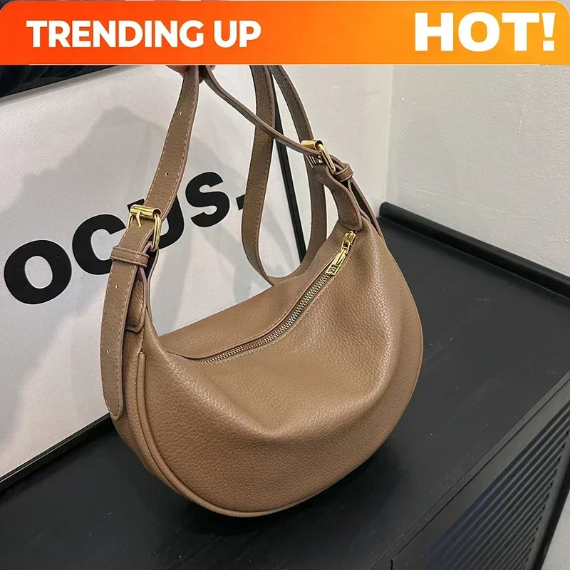 Luxury Bags On Sales - Modevolle effen PU Hobo schoudertassen, eenvoudig,